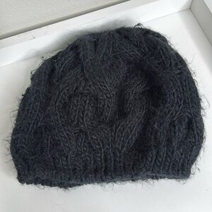 Purple Chunky Knit Slouchy Beanie in Black One Size